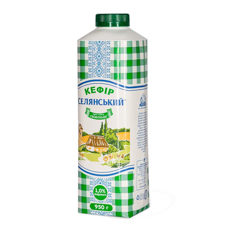 Кефір СЕЛЯНСЬКИЙ 1%, 950г, пляшка пластикова